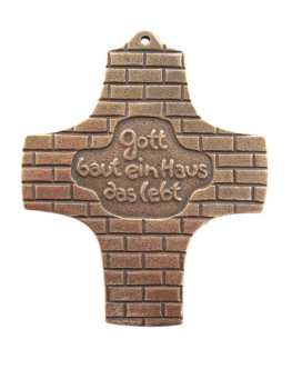 Bronze Kreuz - Gott baut ein Haus, das lebt