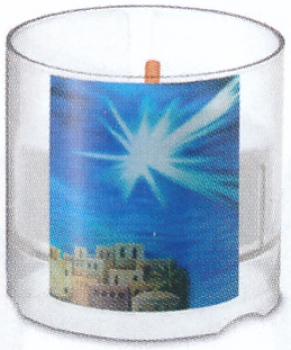 Opferlicht zylindrische Form - 4 Stunden Brenndauer, mit Motiv "Stern von Bethlehem" NEU. VE 504